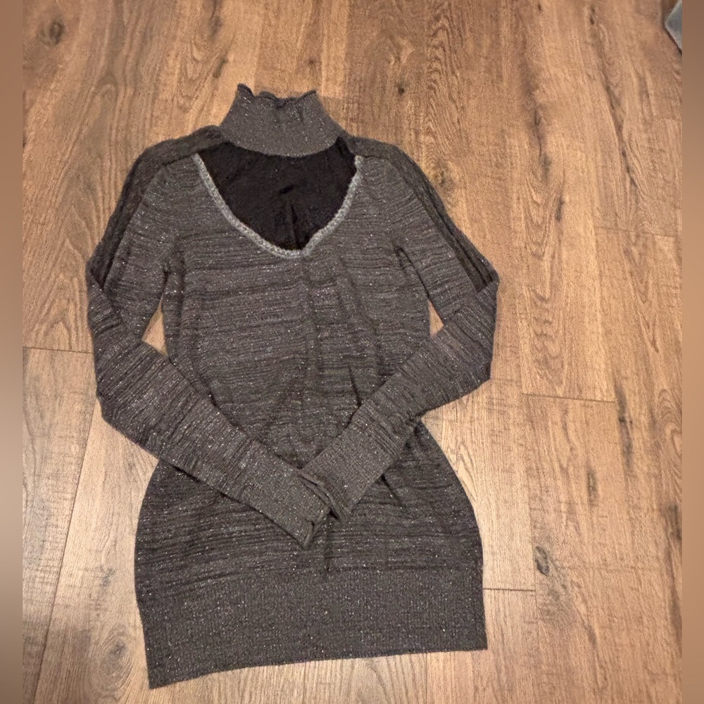 Free People Shimmery Lace Grey Turtleneck Sweater